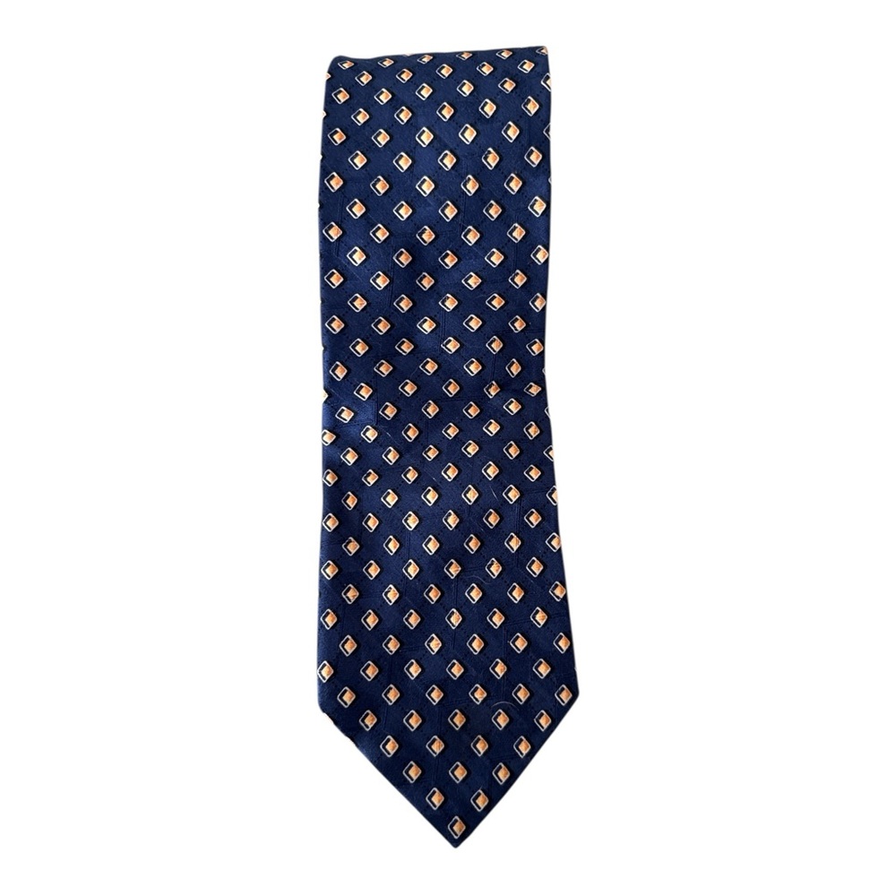 ERMENEGILDO ZEGNA Silk Tie Men’s Blue Gold Geometric Luxury Designer Italy VTG